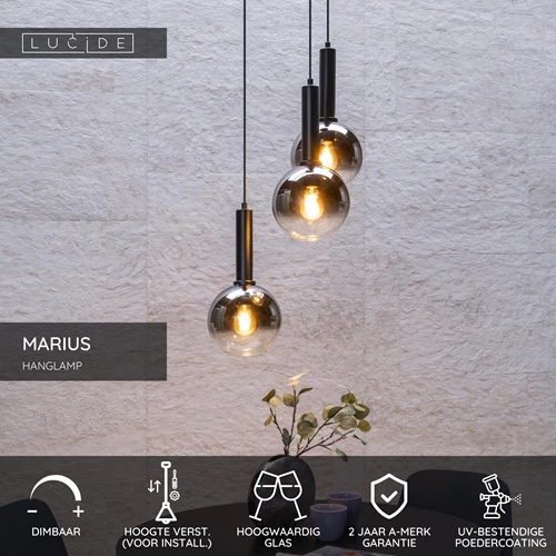 Lucide MARIUS - Hanglamp - Ø 48,5 cm - 3xE27 - Zwart - USP